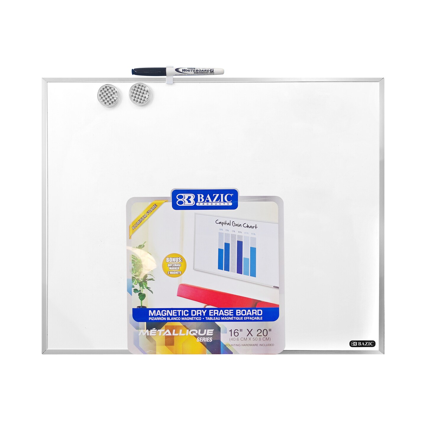 BAZIC METALLIQUE Aluminium Framed Magnetic Dry Erase Board 16" X 20"