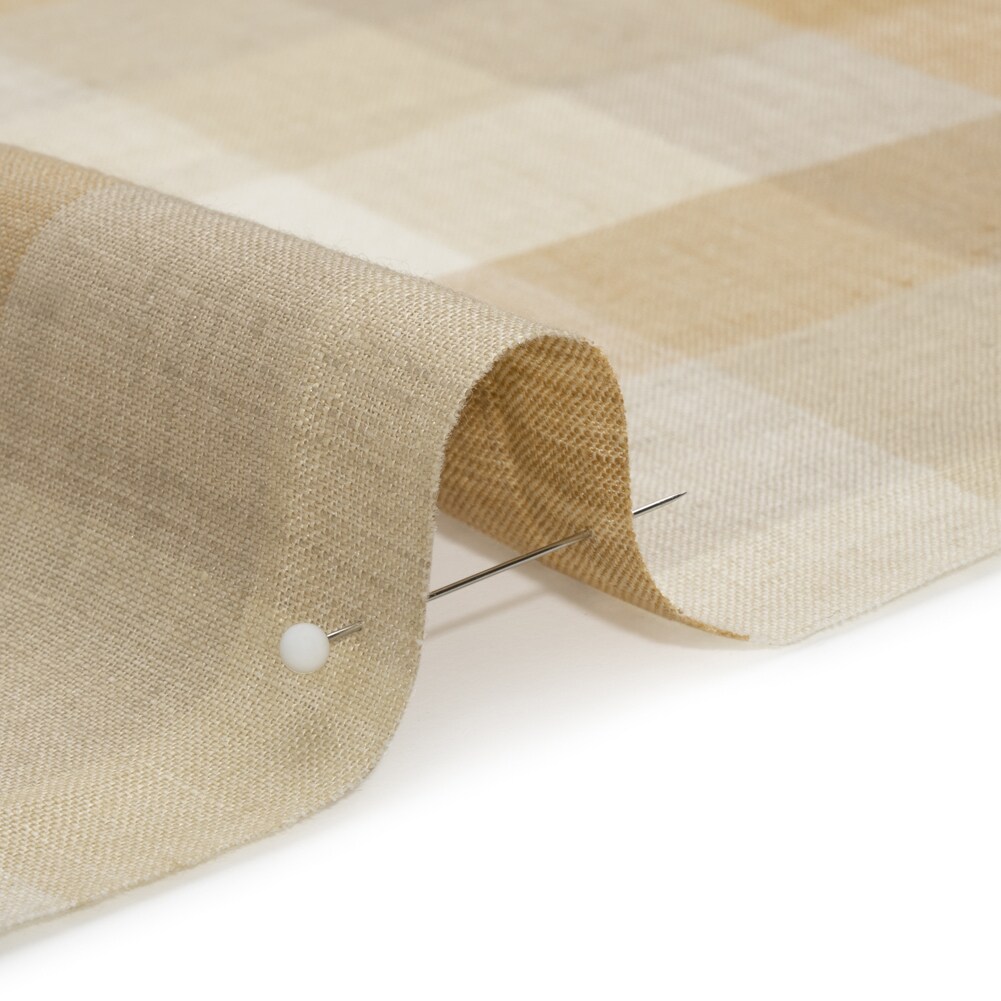 1 Yard Beige and Cream Checkered Lightweight Linen Woven Fabric for Apparel