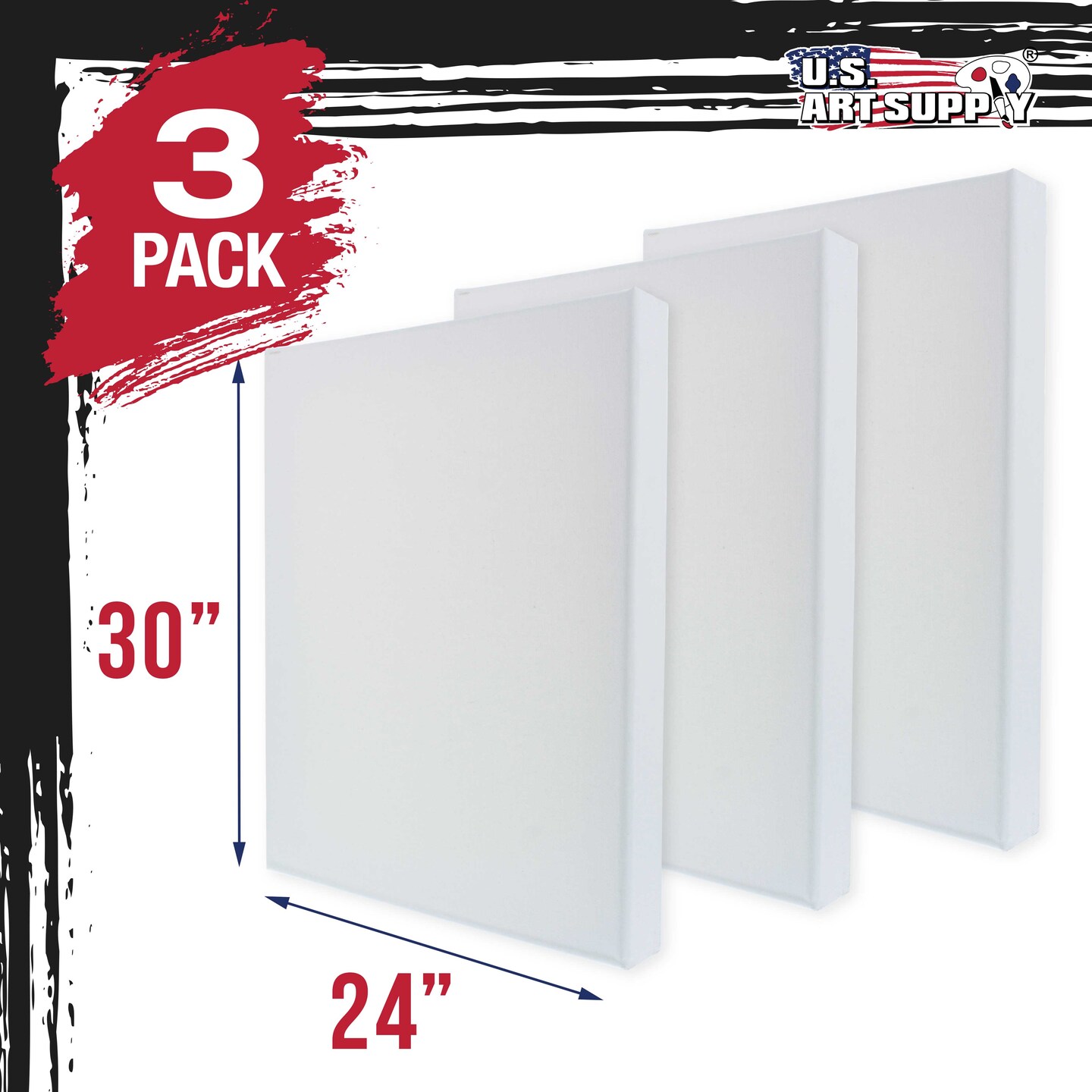 Large Stretched Canvas for Painting 24x30 inch Gallery Depth 1-1/2&#x22; Thick, 3-Pack - 12oz Acrylic Gesso Triple Primed, Professional Artist Quality, 100% Cotton - Oil, Pouring Paint