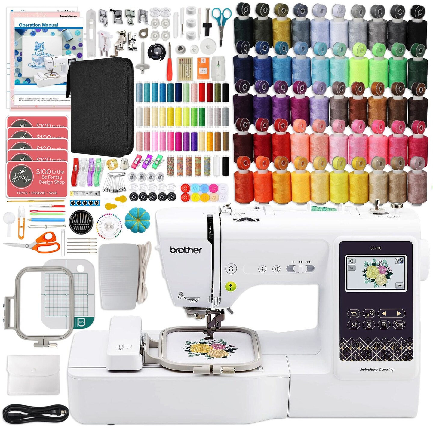 Brother SE700 Embroidery & Sewing Machine w/ 93 Spools & 200+ Accessories