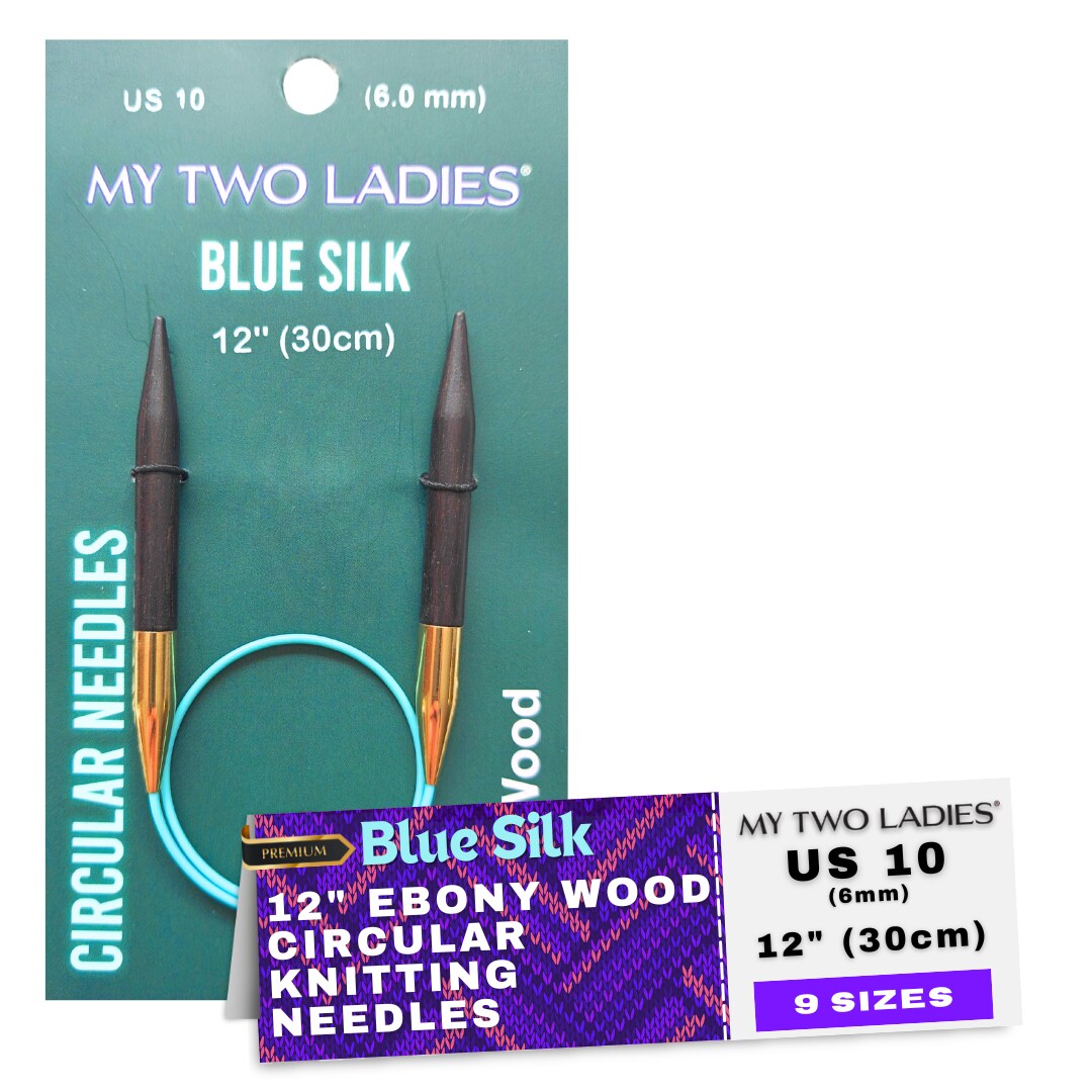 Blue Silk | 12&#x22; Circular Knitting Needles | Ebony | 9 Sizes