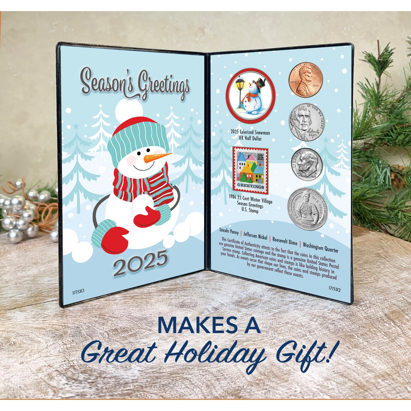 2025 Snowman Coin Collectible Greeting Card