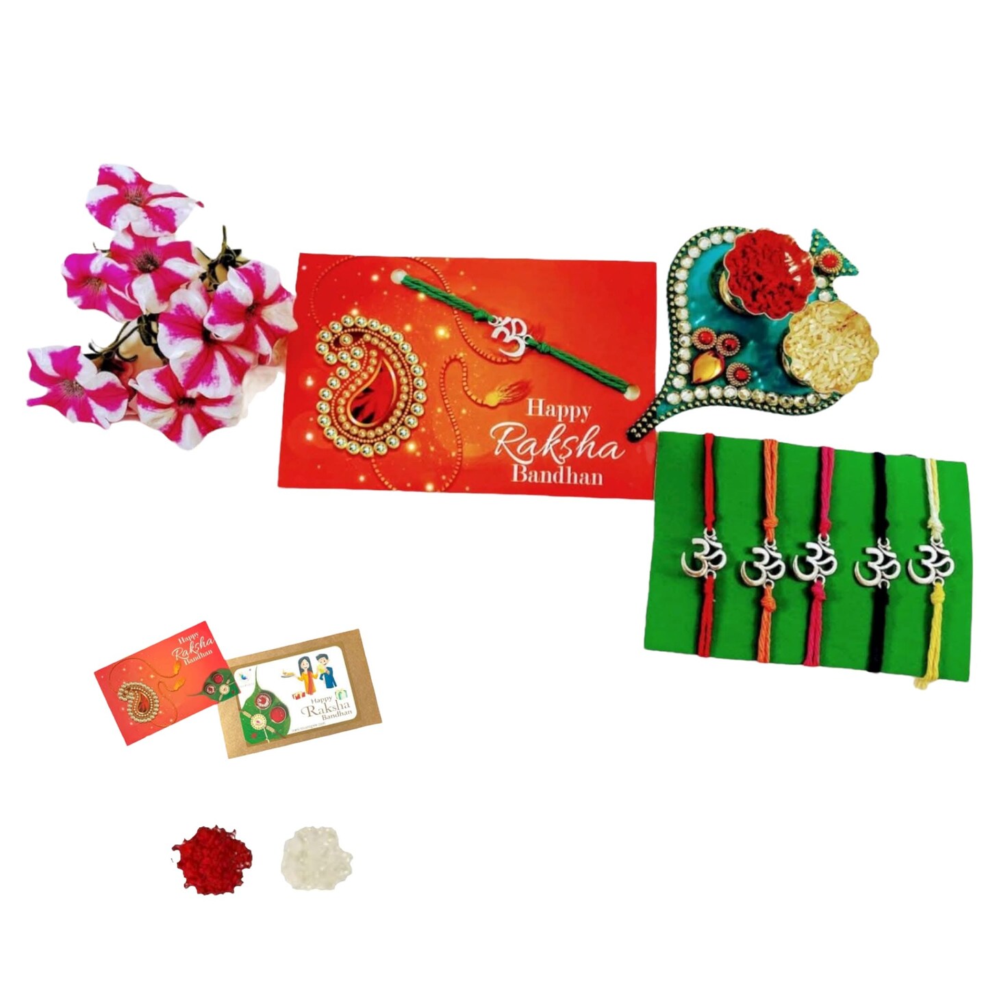 2CT Om Designer Rakhi for Brother Bhaiya Bhabhi Traditional Handmade Rakhi Set Roli Chawal, Greeting Card Rakshabandhan Rakhi Bracelet Hemper Gift Thread Bracelet