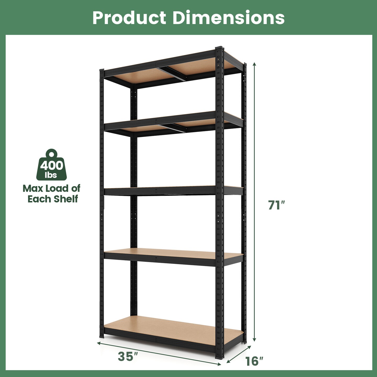 5-Tier Tall Freestanding Heavy Duty Metal Utility Rack with 5 Adjustable Shelves Suitable for Kitchens or Garage