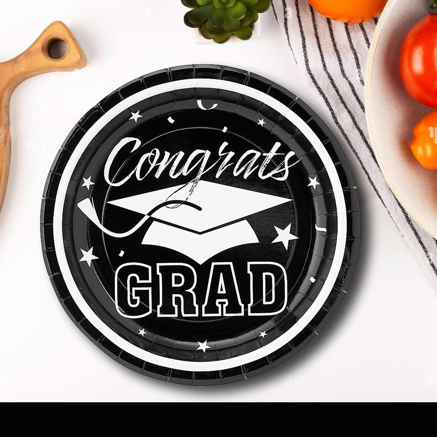 25 Count Black Congrats Grad Dessert Plates Graduation Party Supplies Paper Celebrations
