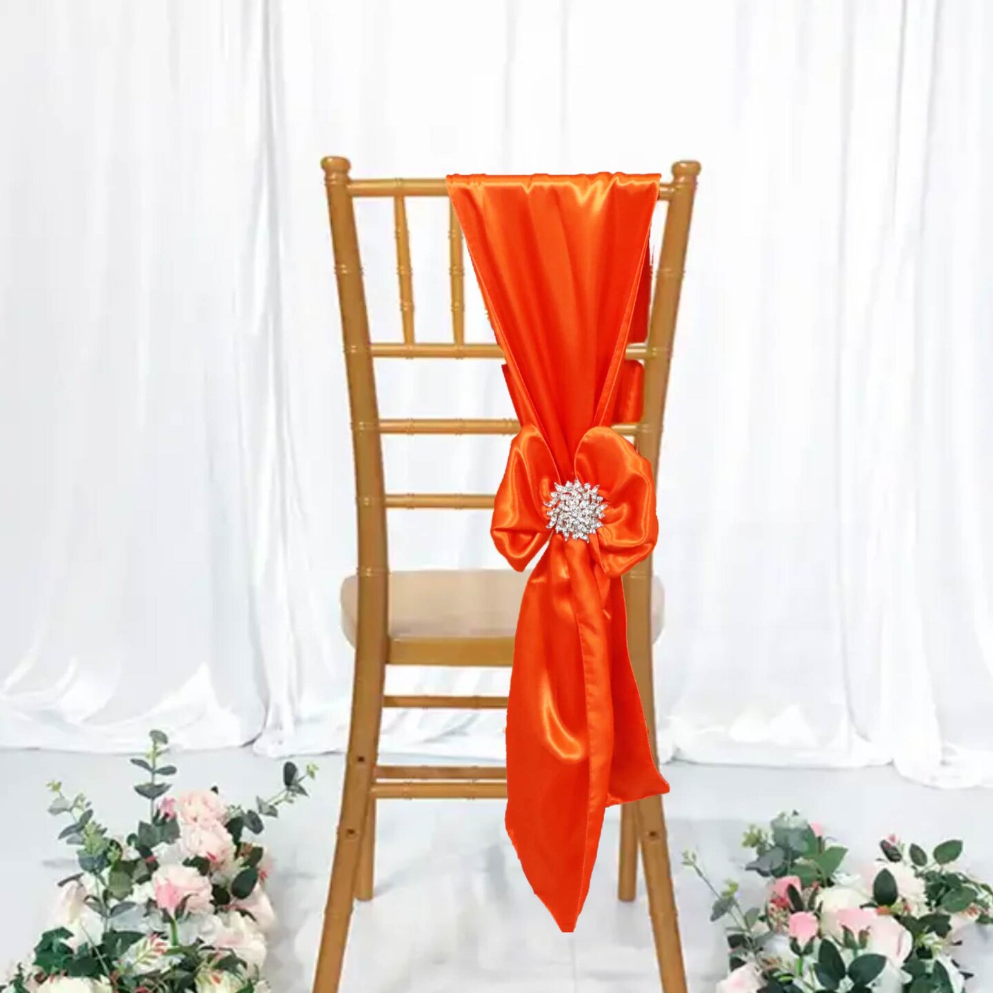 10 Pieces Orange Smooth Satin Chair Sashes, 8"x108" Decorative Accents
