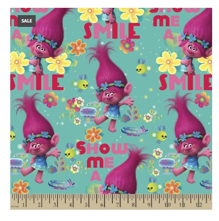 Licensed DreamWorks Trolls Teal Cotton Fabric by the Yard