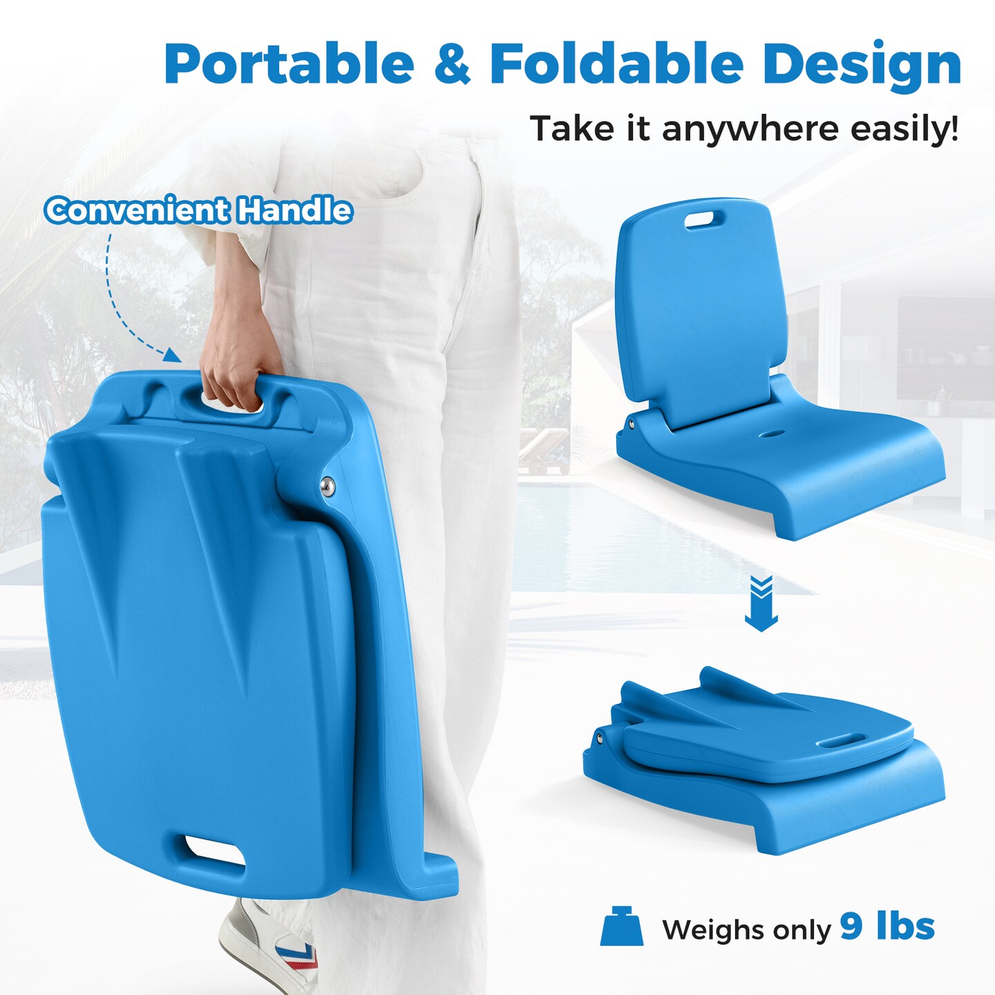 Foldable Outdoor Pool Chair with Handle and Back Support