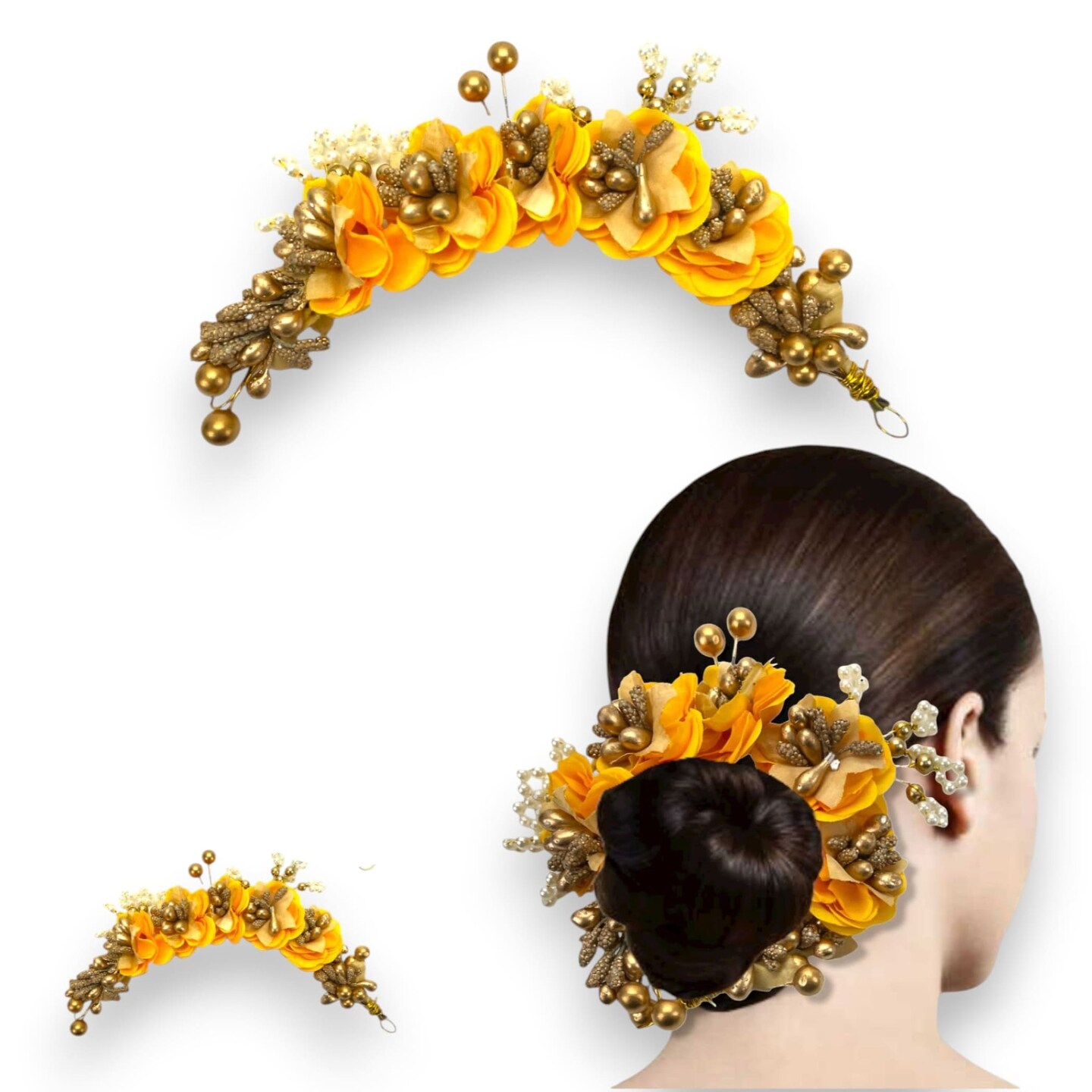 Designer Rose Gajra Traditional Indian Hair Accessory Artificial Flower Jewelry Handmade Veni Tiara for Women Party Wear Bridal Mehndi Hair Bun Classical Dance Jewelry