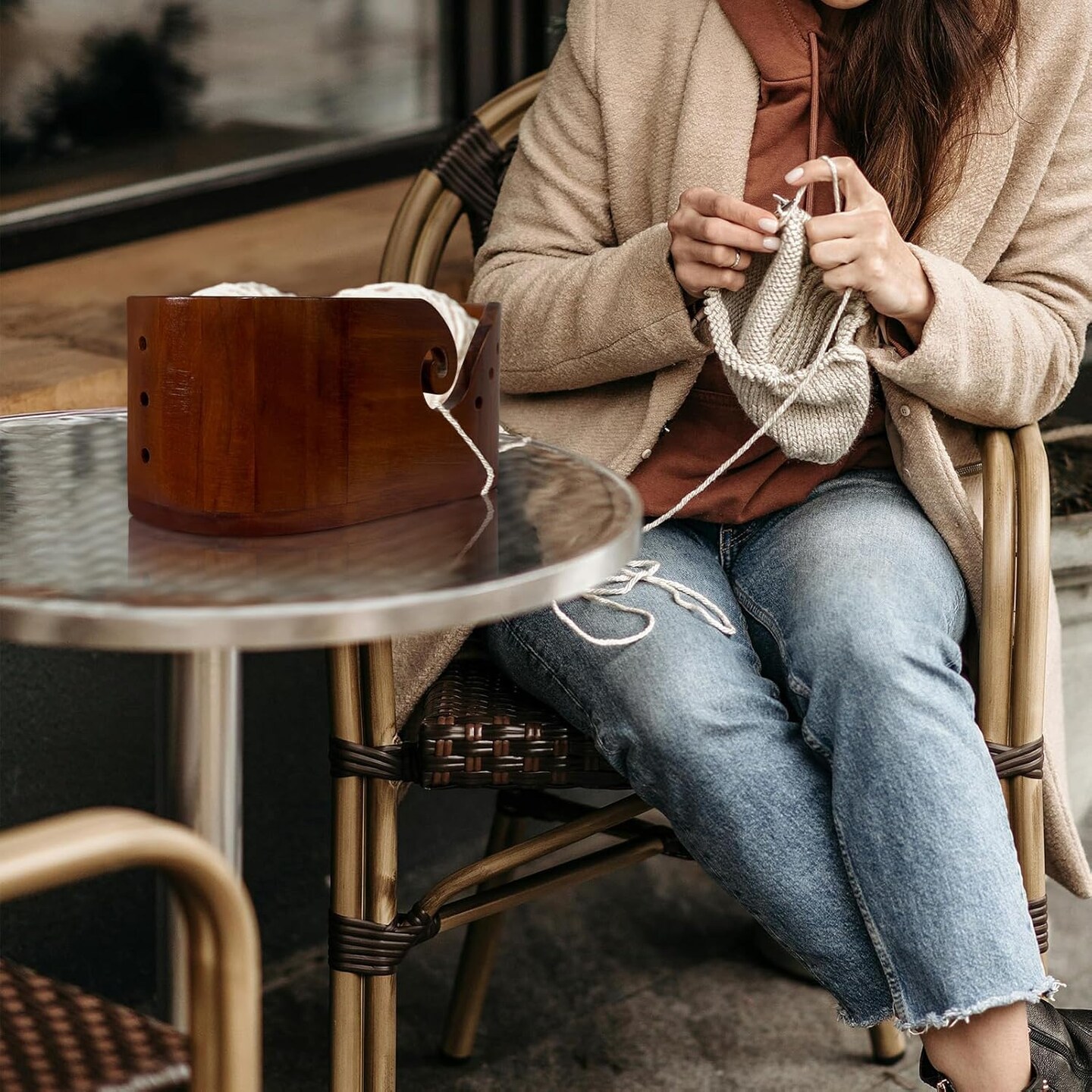 Yarn Storage Bowl Handmade Wood Crochet Accessories,Yarn Bowl Premium Knitting Organizer (Red)