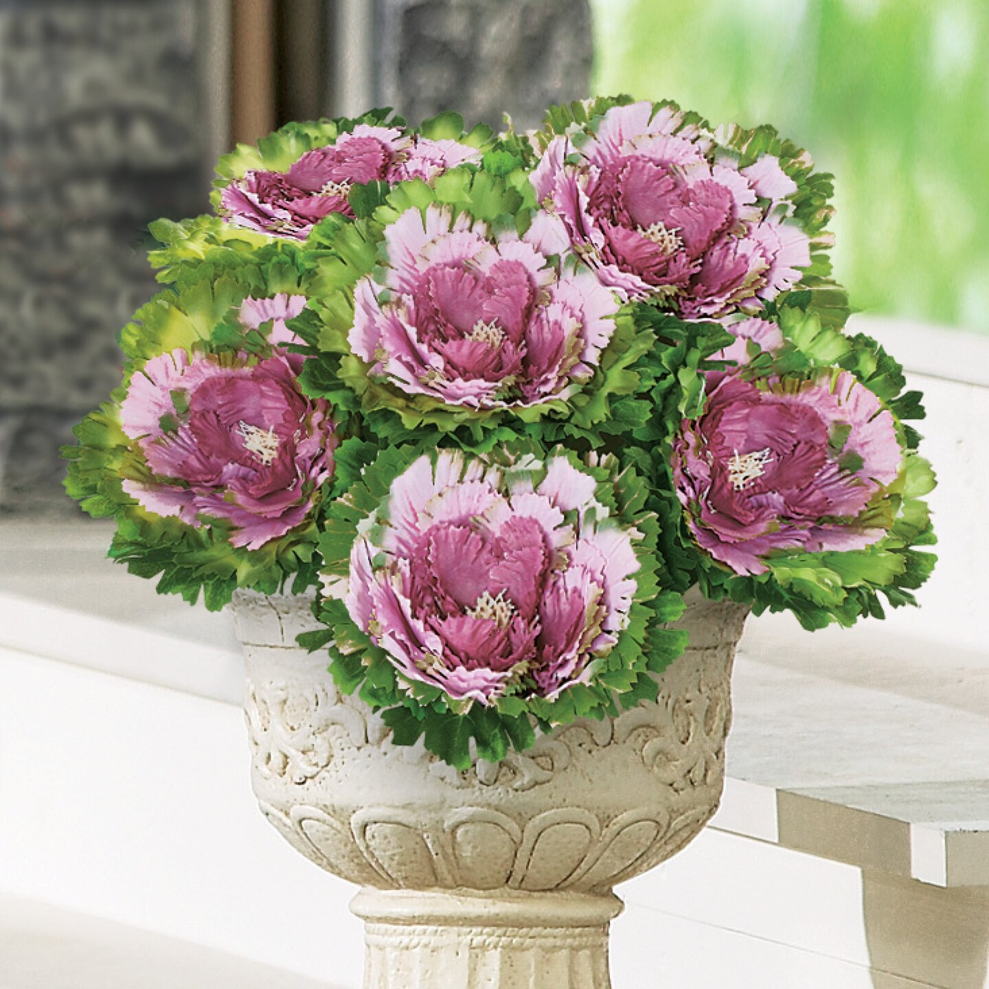 Collections Etc Artificial Purple Cabbage Roses - Set of 6