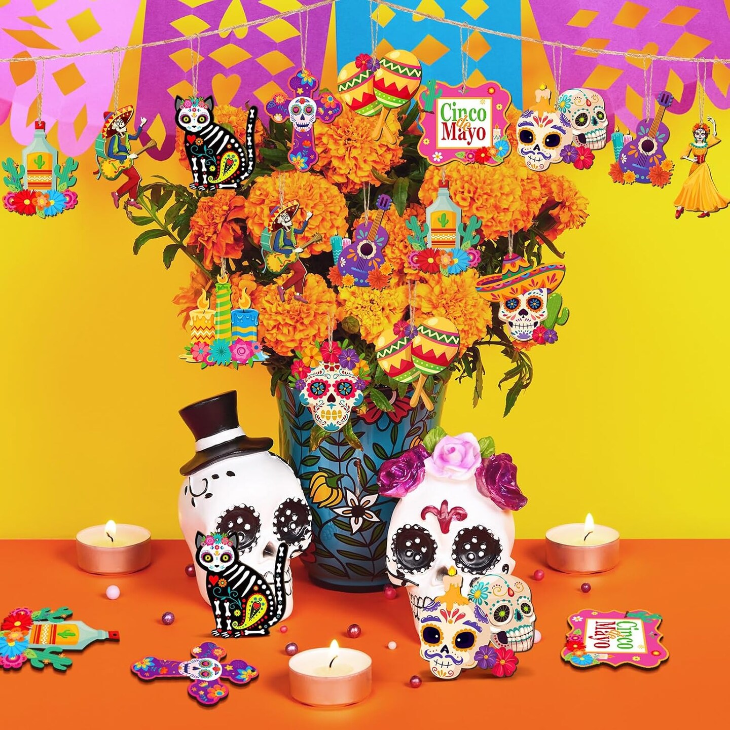 36 Pcs Dia De Los Muertos Ornaments (muticolor)