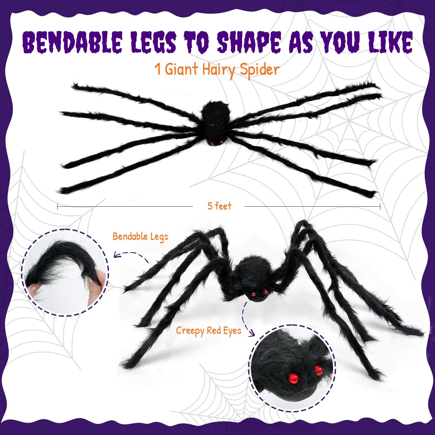 Wrapables 16ft Giant Triangular Spider Web Kit with Cobwebs and 5ft Large Spider + 20 Small Spiders, Indoor Outdoor Haunted House Halloween Decor