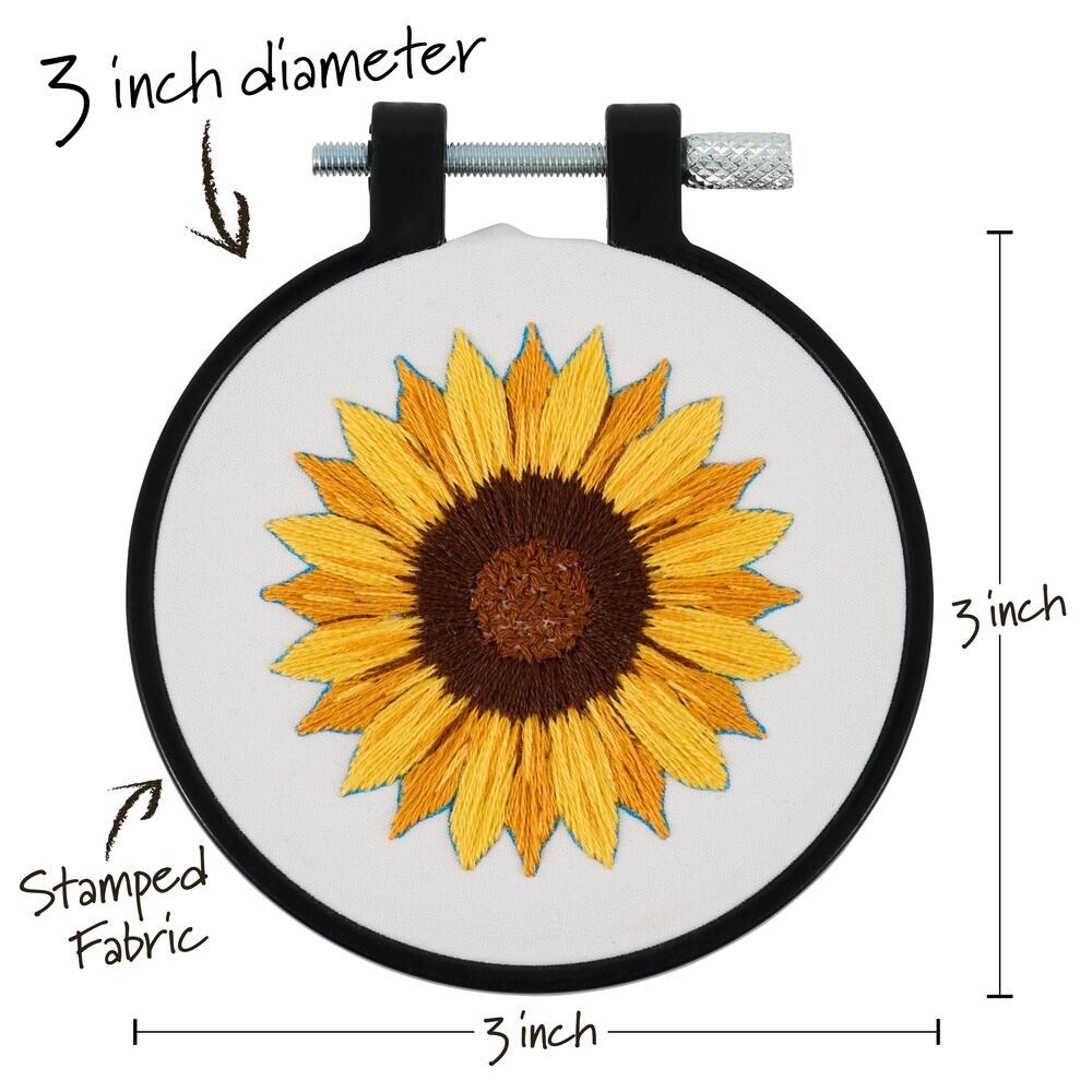 Bucilla Stamped Embroidery Kit W/3" Plastic Hoop-Golden Sunflower