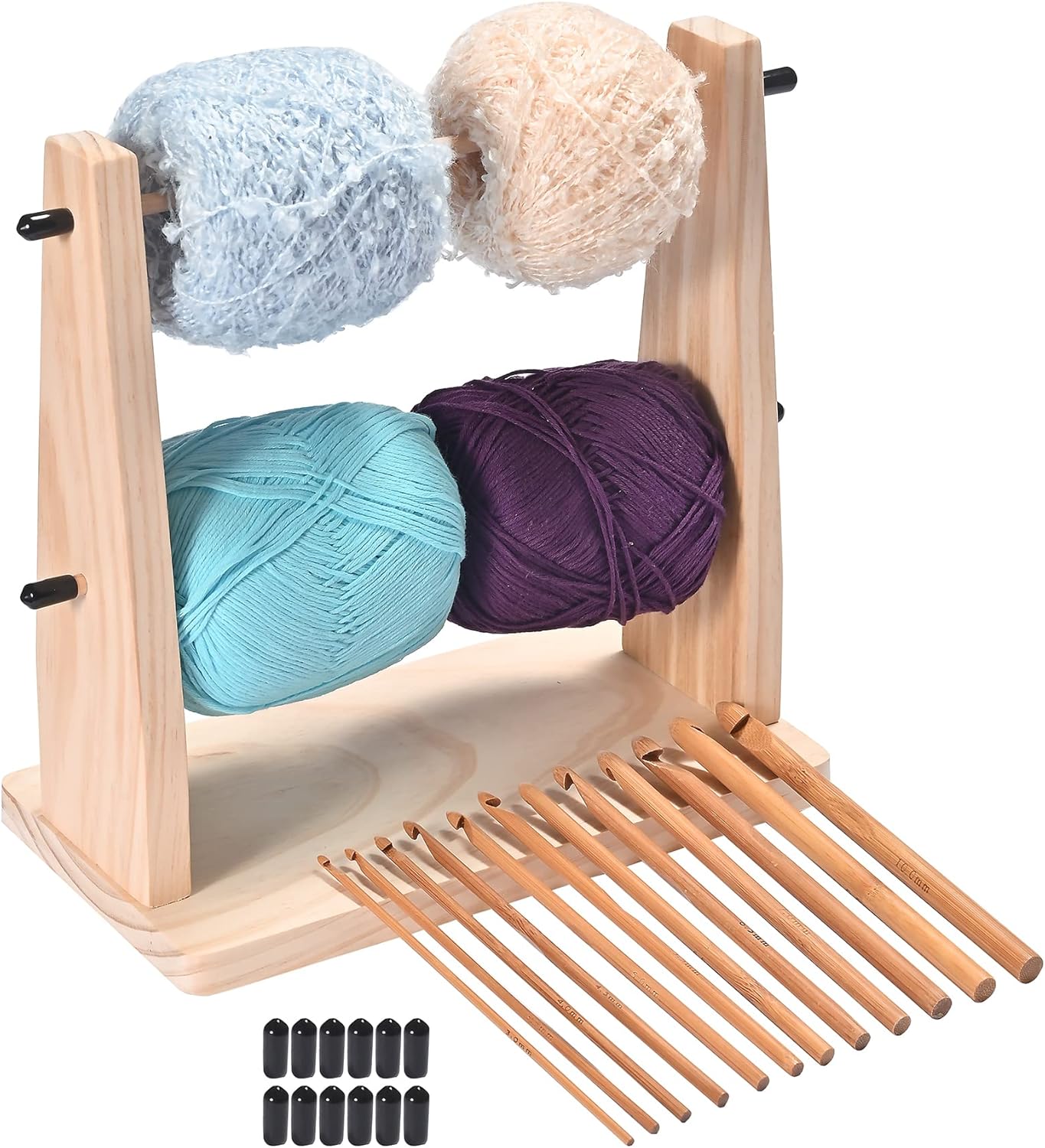 Wooden Yarn Holder, Double Revolving Storage for Knitting & Crochet Supplies (wood)