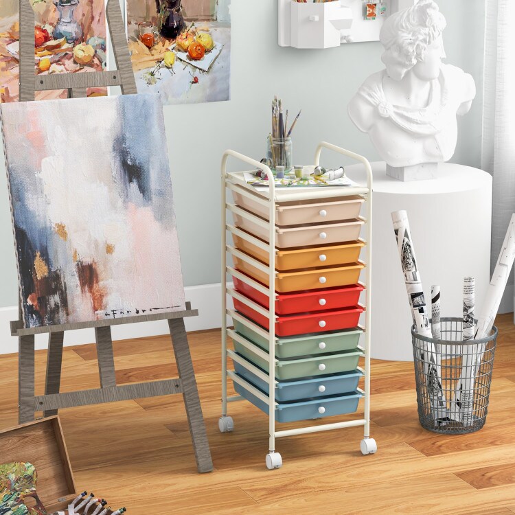 Steel Storage Cart Organizer with Drawers and Wheels