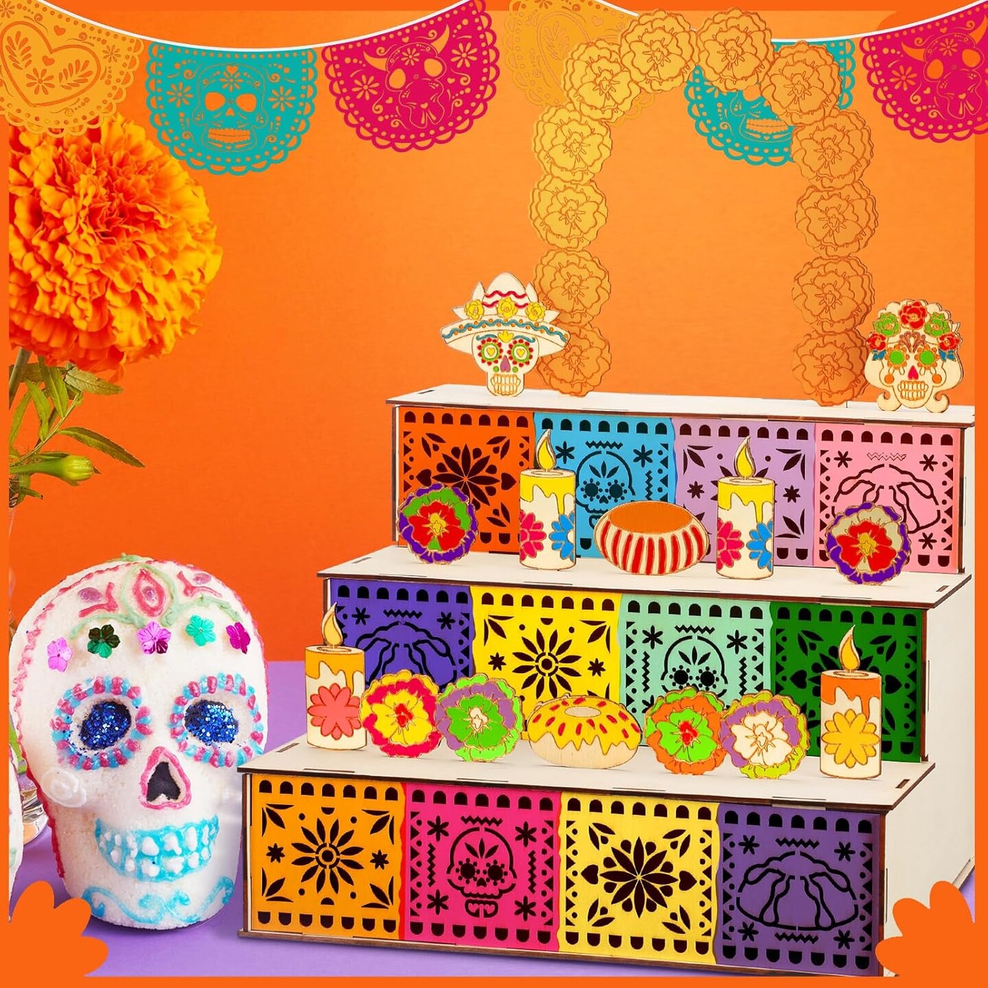 Wooden Day of The Dead Shadow Box Remembrance Picture( Natural)