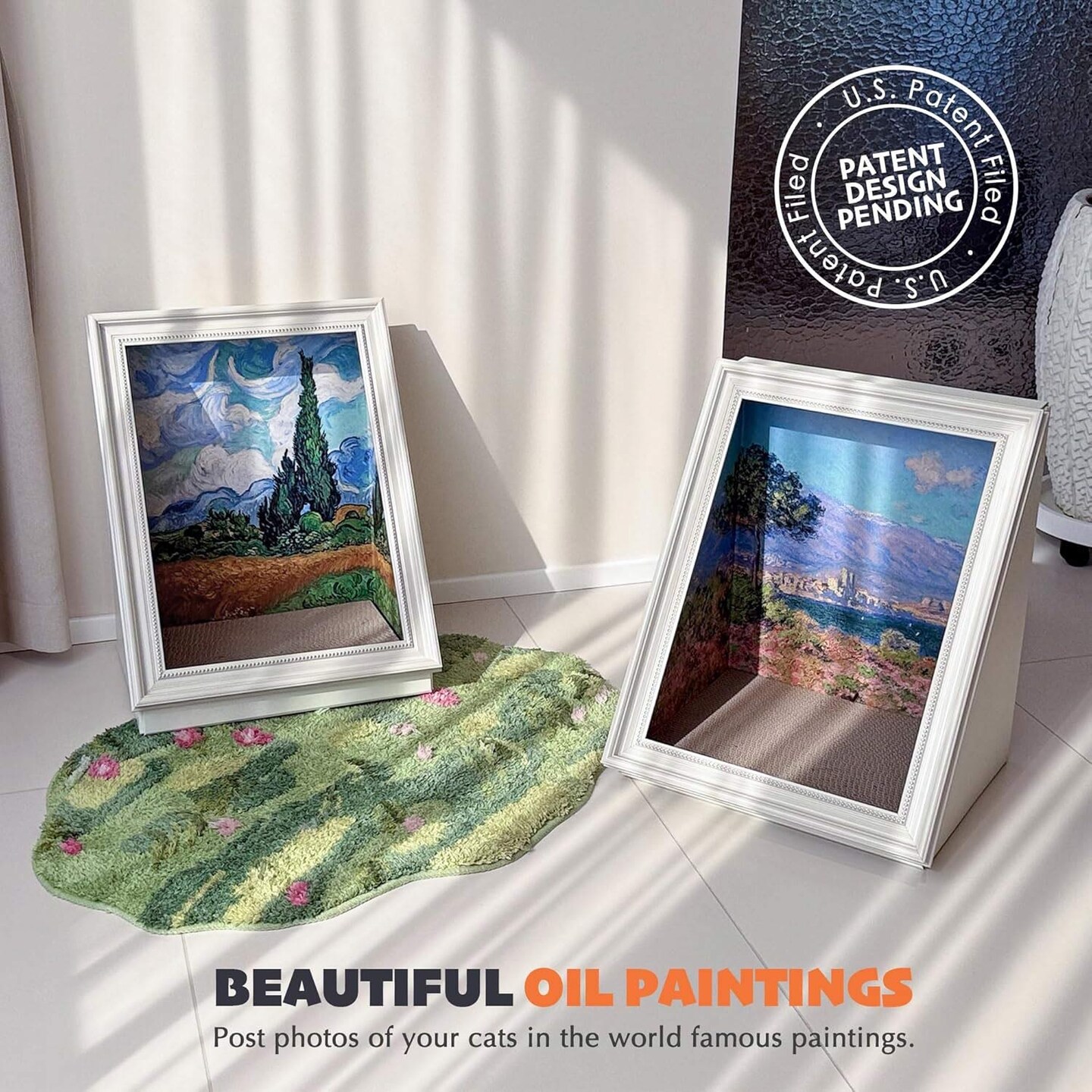 Art Frame Cat Scratch House Oil Painting Cardboard Cat Cave Indoor Scratcher 16.92&#x22;x12.60&#x22;x20.86&#x22;