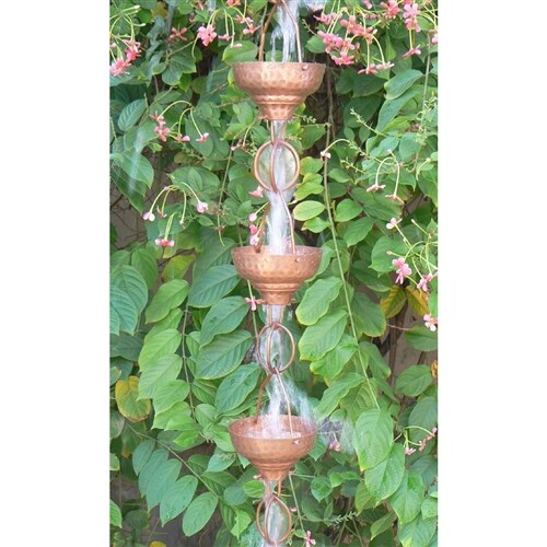 8.5-Ft Copper Rain Chain with 13 Cascading Funnel Cups for Outdoor Water Management