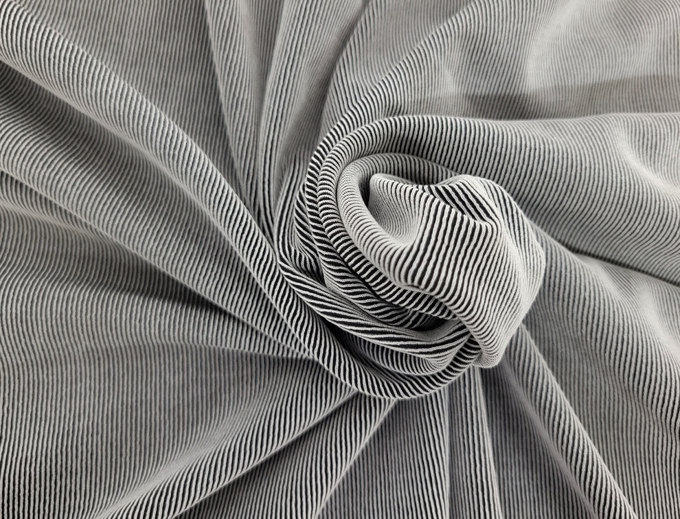 1 Yard Tencel Blend Spandex 1x1 Rib Black Gray Yarn Dye Fabric