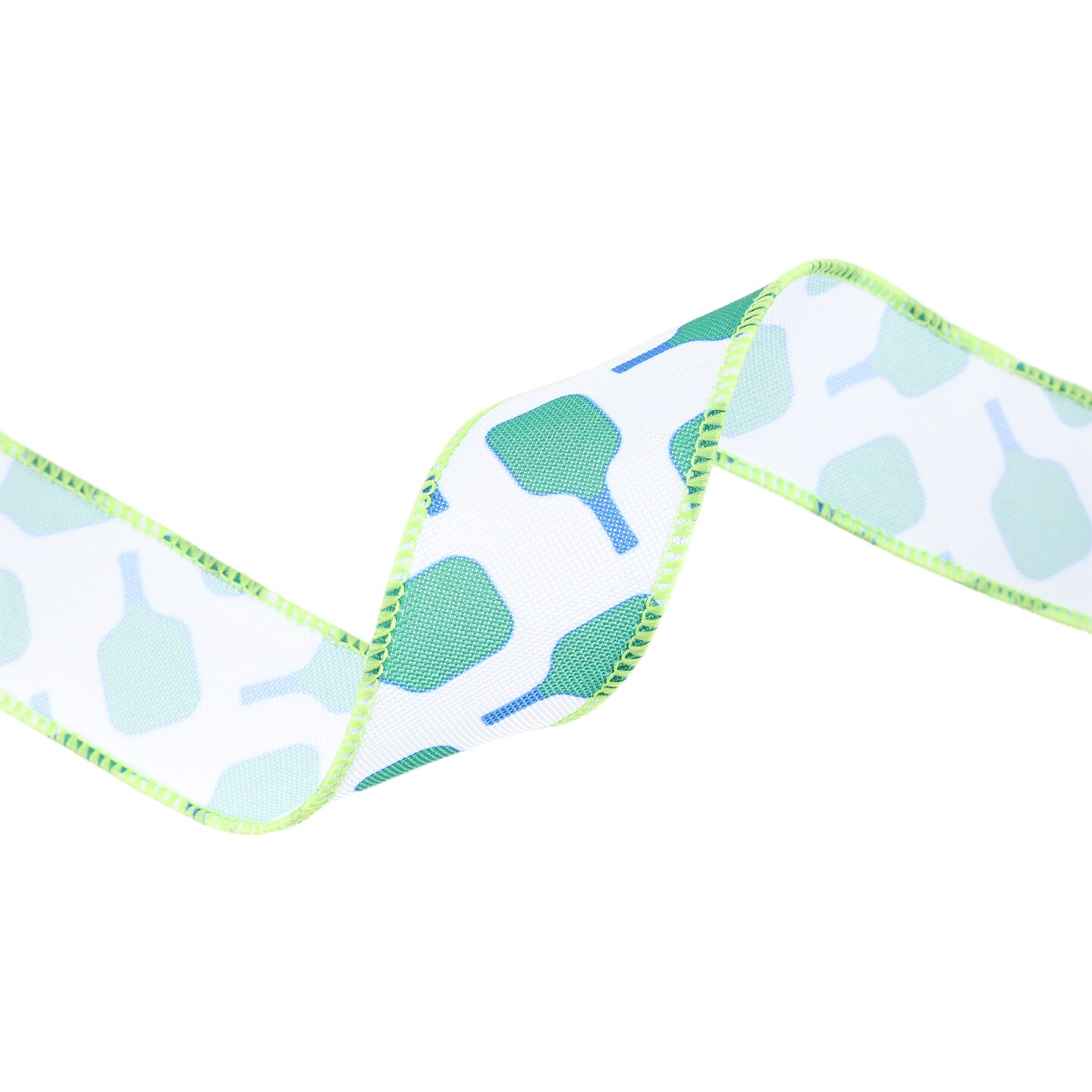 LaRibbons 1 1/2" Wired Ribbon | Pickleball Rackets Blue on White | 10 Yard Roll