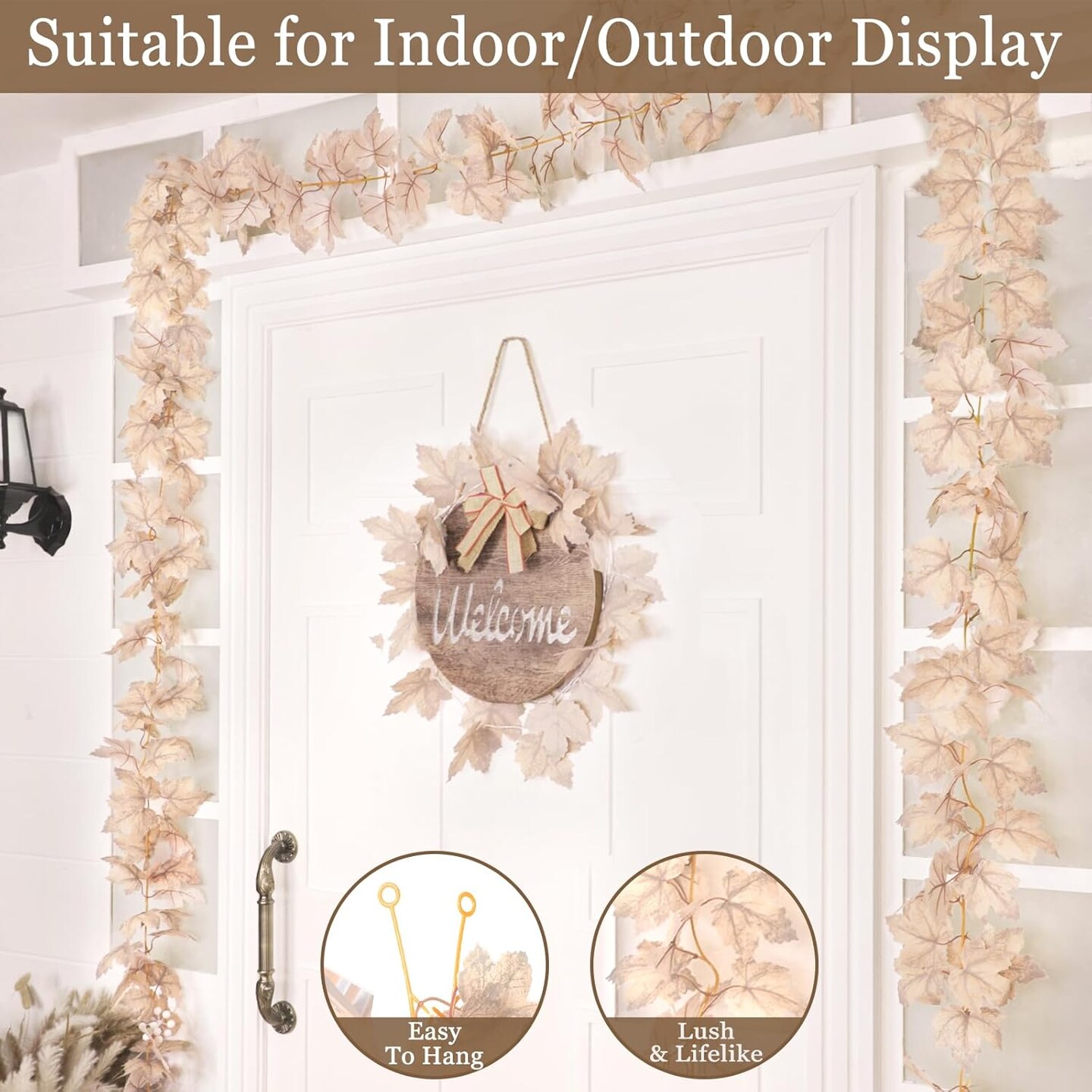 6FT Fall Garland for Mantel – Artificial Maple Leaf Garland for Thanksgiving, Home, Wedding, Fireplace, Party, and Christmas Décor (White)