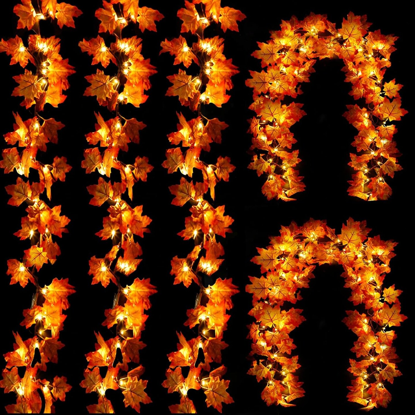 5 Pack Fall Garland with Lights - 50 Ft 100 LED