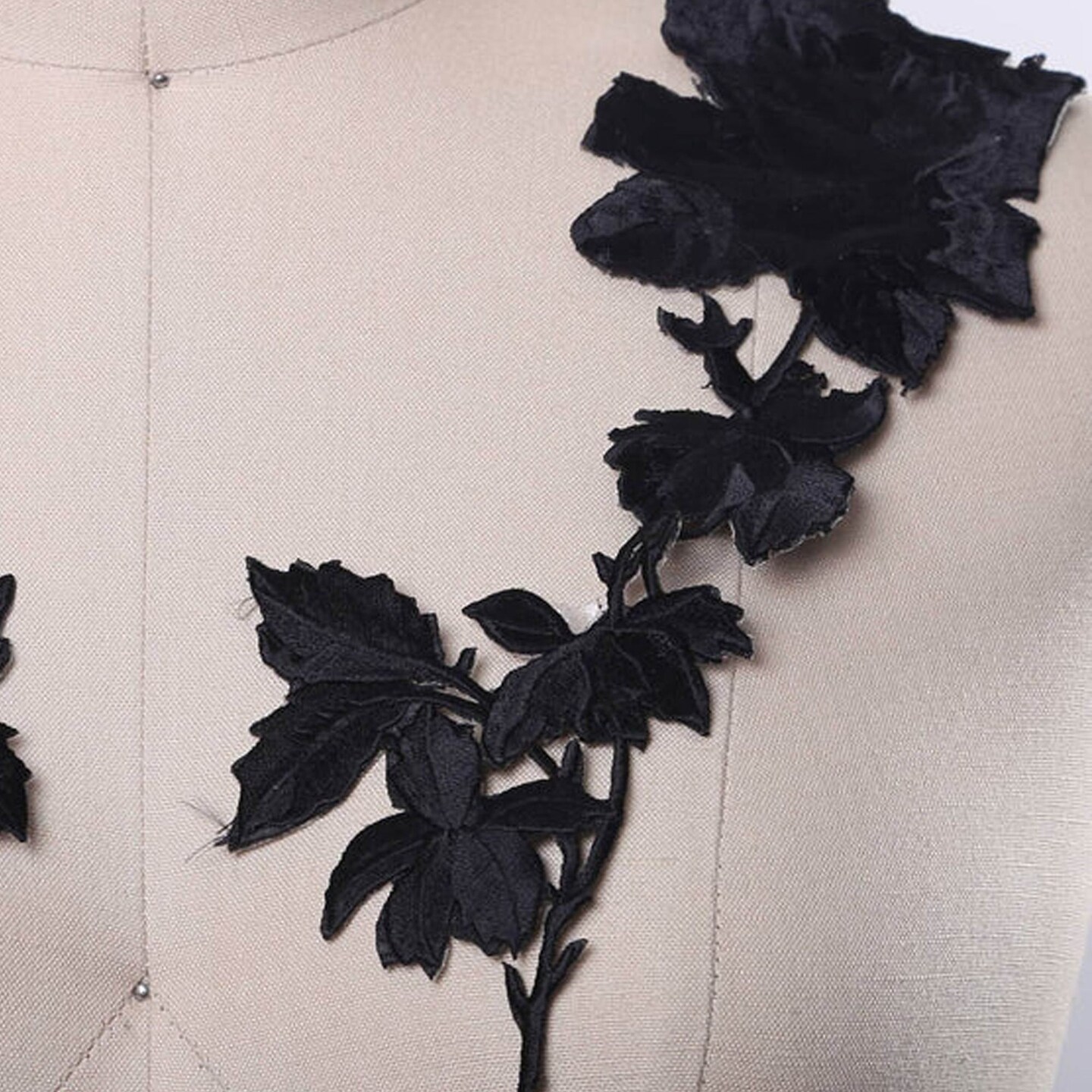 2 Pieces Embroidered Rose Iron On Patches for Denim Jackets Bags DIY Clothing Black Color