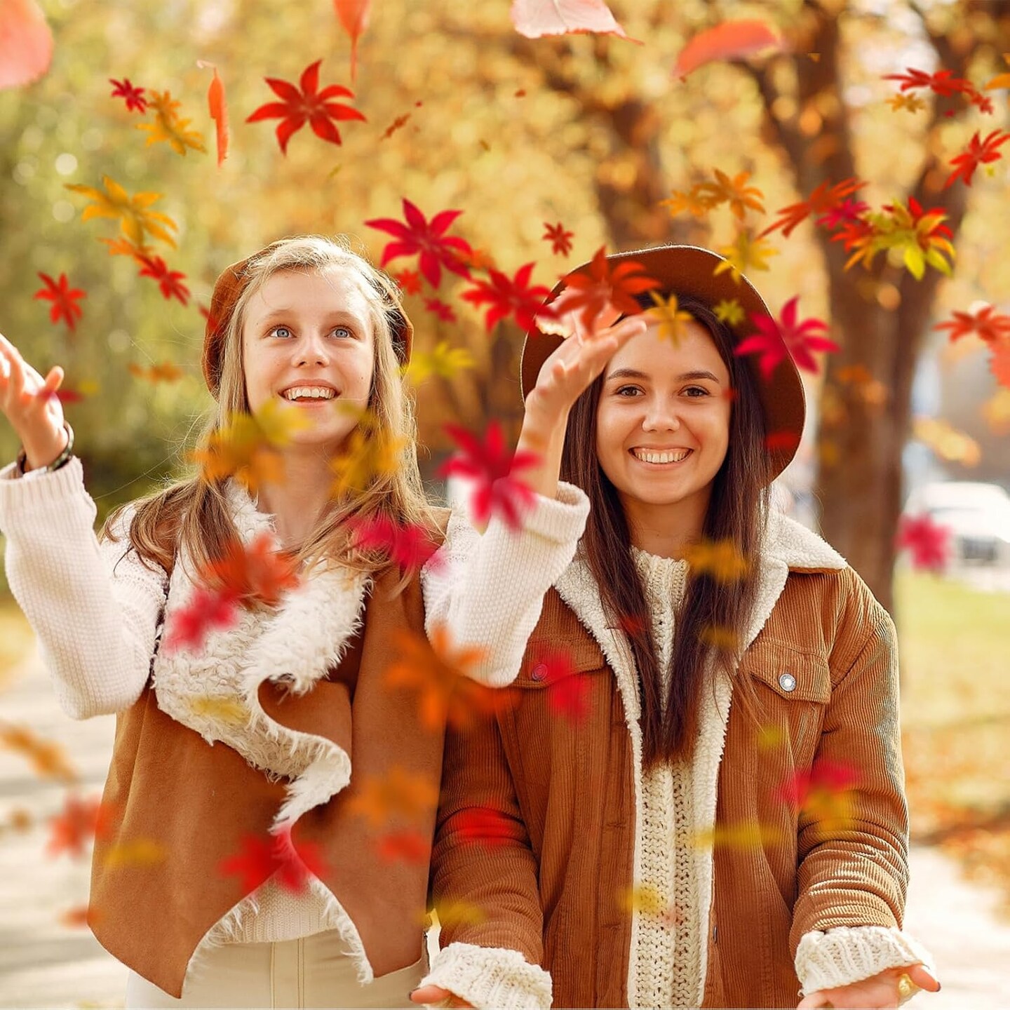 4 Colors Fake Leaves Artificial (Red, Crimson, Orange, Green) 3.15"D x 2.75"W x 0.1"H