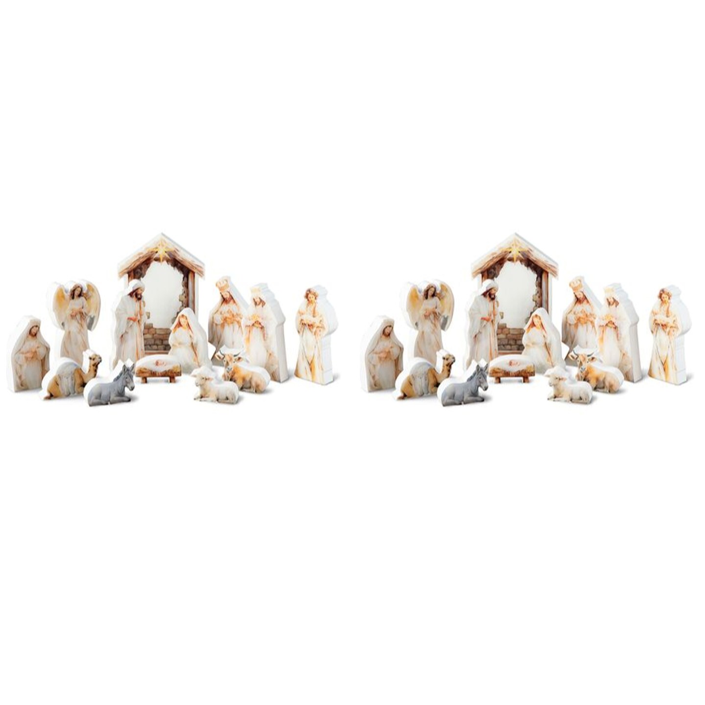 Set of 2 13pcs Christmas Wooden &#x26; Epoxy Resin Nativity Figurine Set