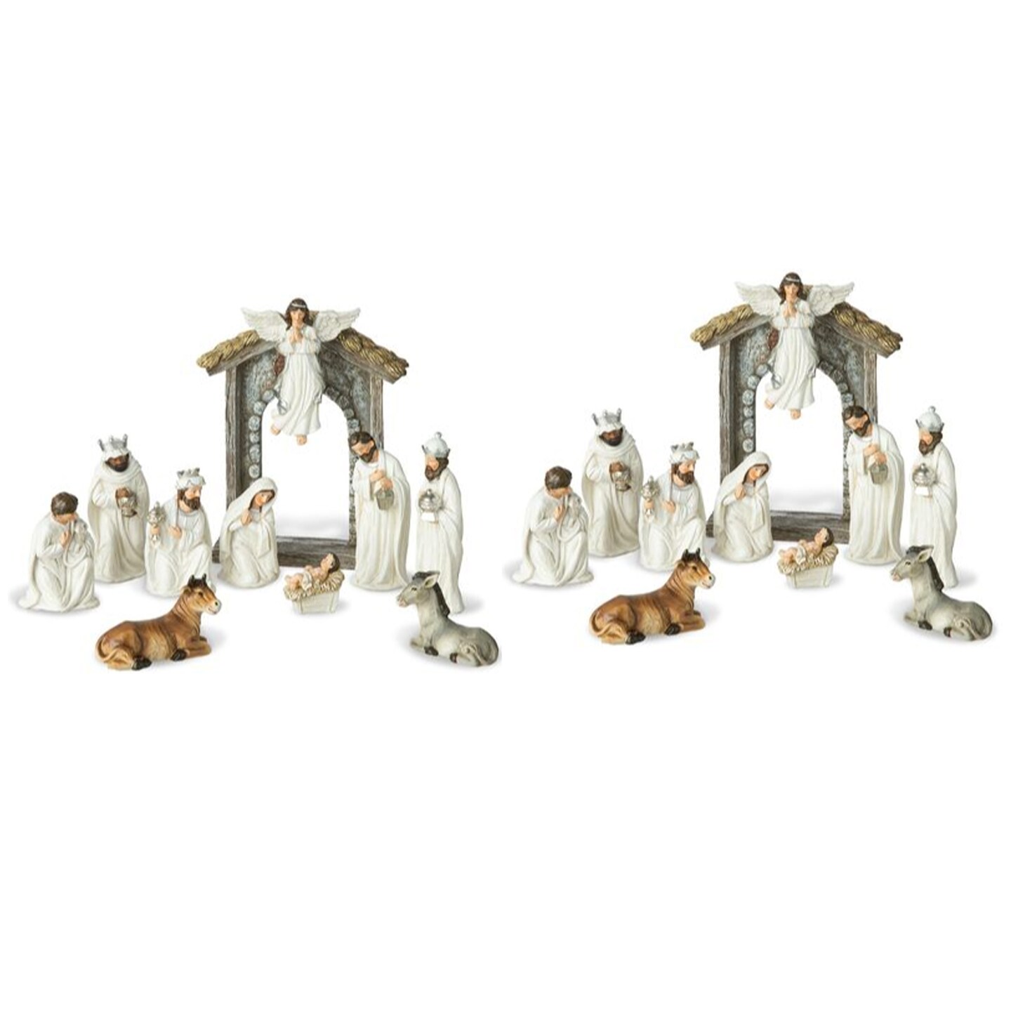 Set of 2 11pcs Ivory Resin Nativity Figurine Set
