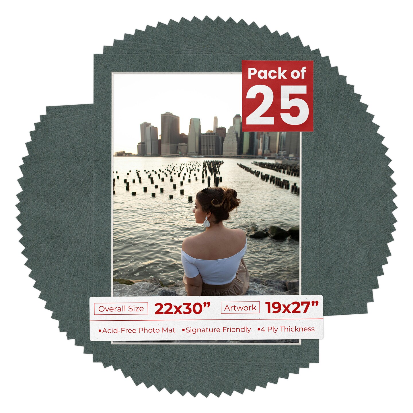 Dark Grey Suede Mat Board for 22x30 Frames - Fits 19x27 Photos