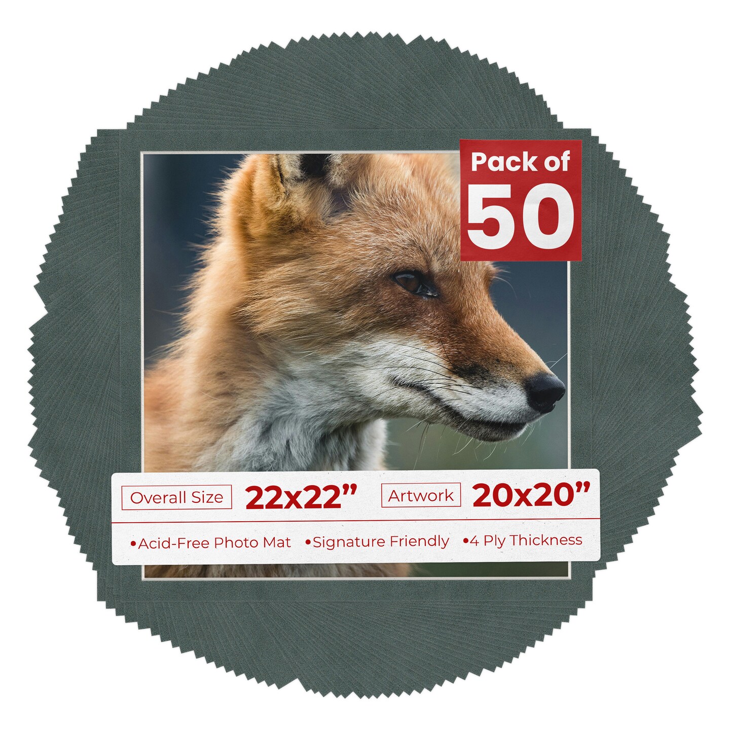 Dark Grey Suede Mat Board for 22x22 Frames - Fits 20x20 Photos