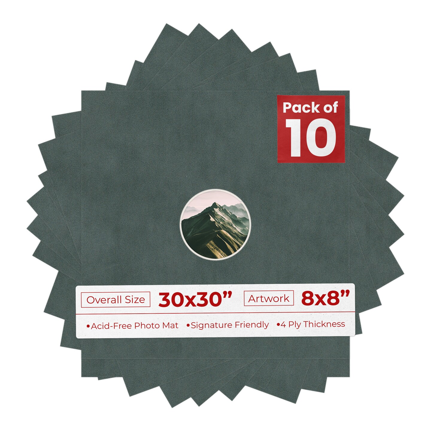 Dark Grey Suede Mat Board for 30x30 Frames - Circle Opening for 8x8 Photos