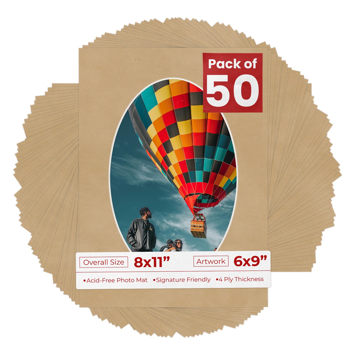 Beige Suede Mat Board for 8x11 Frames - Oval Opening for 6x9 Photos