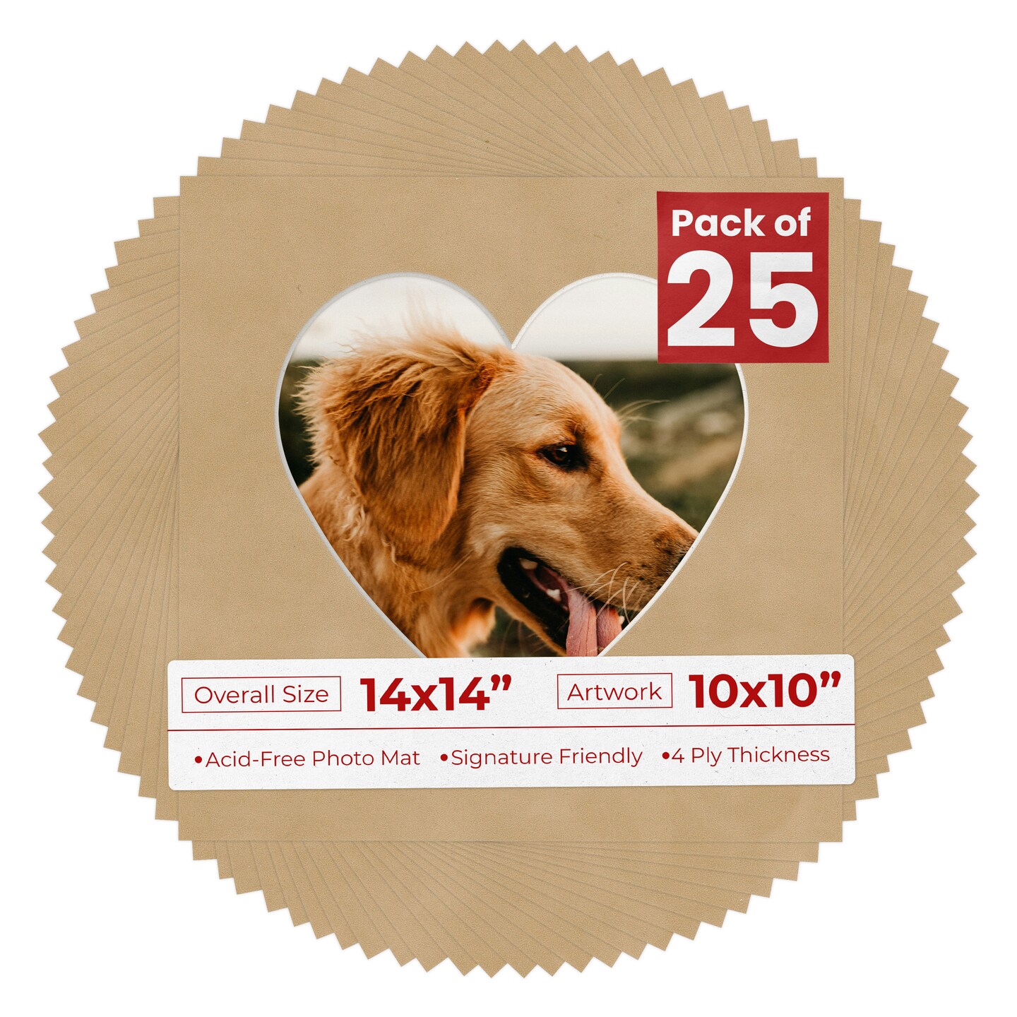 Beige Suede Mat Board for 14x14 Frames - Heart Opening for 10x10 Photos