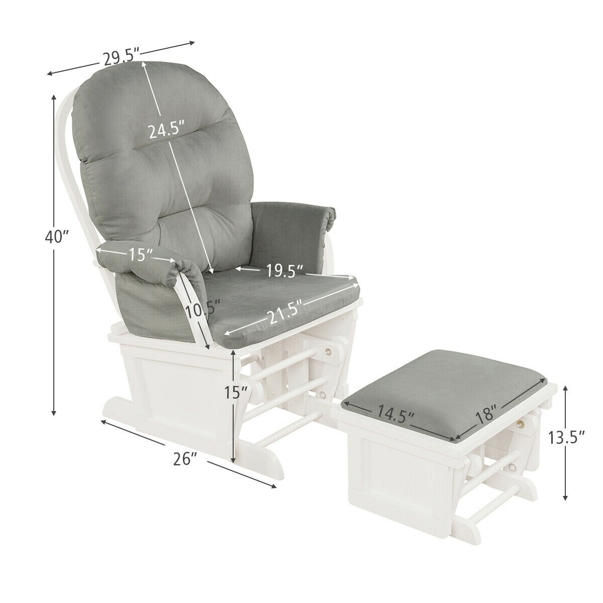 Glider Chair with Ottoman Soft Microfiber Fabric Wooden Frame for Nursery Home