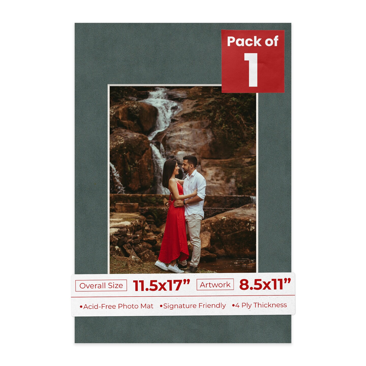 Dark Grey Suede Mat Board for 11.5x17 Frames - Fits 8.5x11 Photos