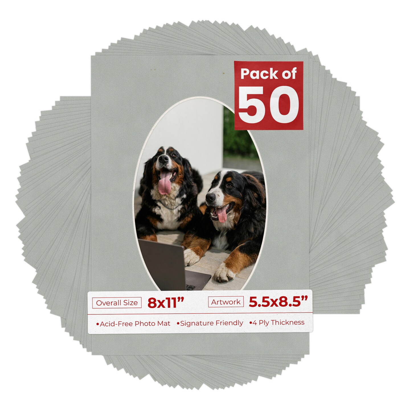 Light Grey Suede Mat Board for 8x11 Frames - Oval Opening for 5.5x8.5 Photos