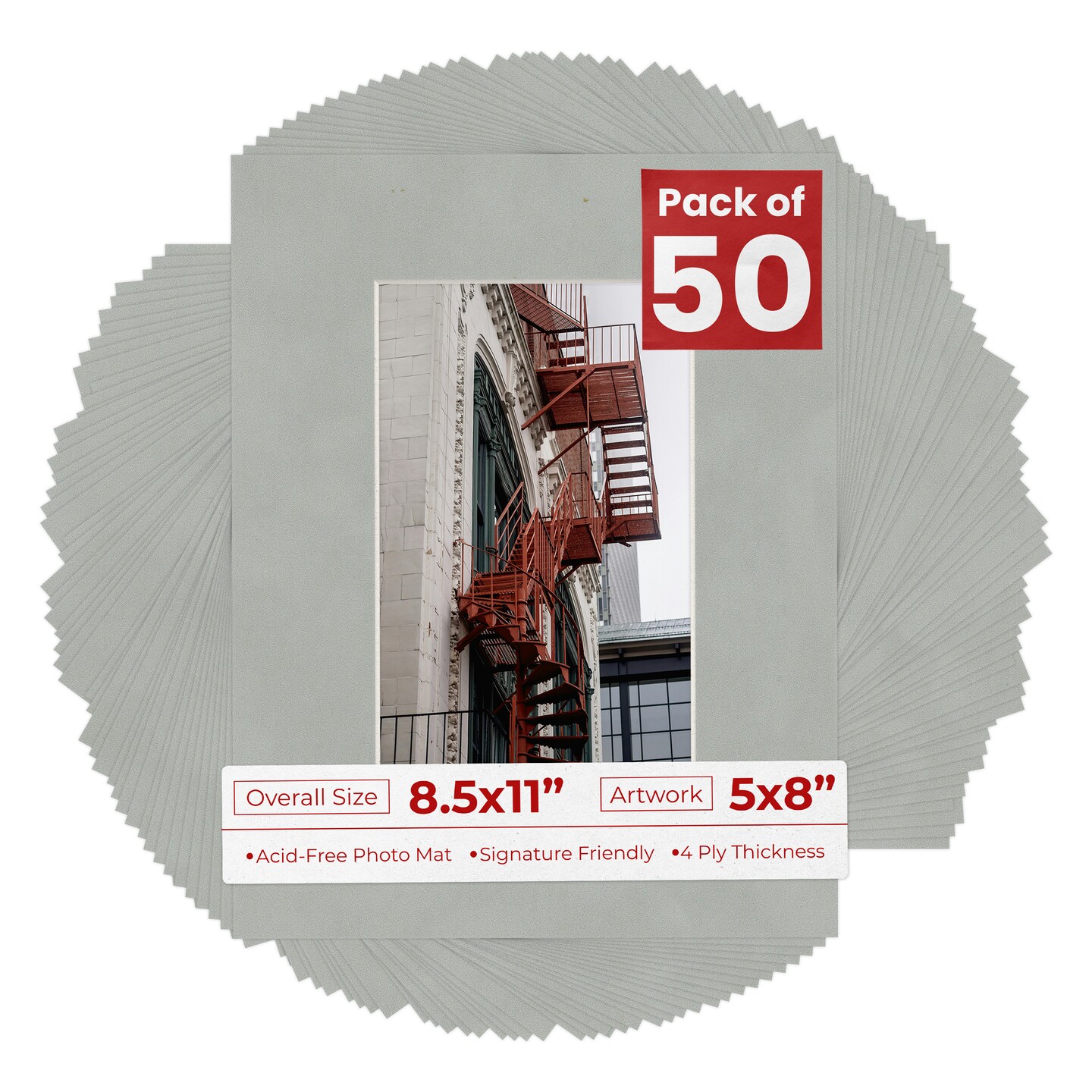 Light Grey Suede Mat Board for 8.5x11 Frames - Fits 5x8 Photos