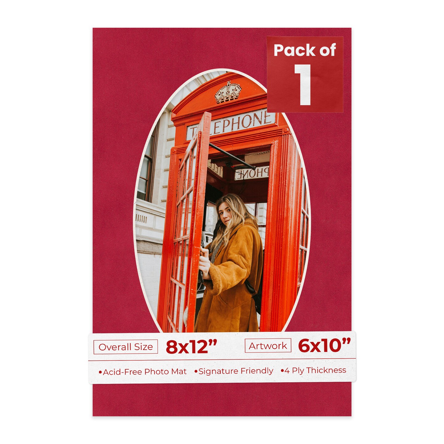 Red Suede Mat Board for 8x12 Frames - Oval Opening for 6x10 Photos