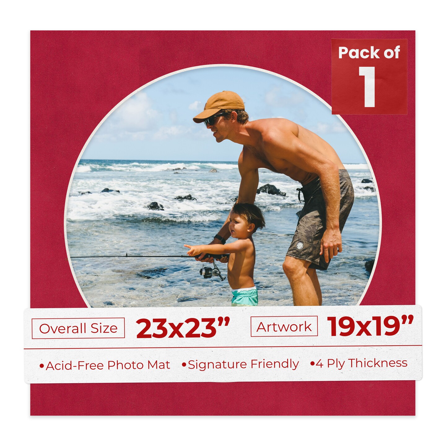 Red Suede Mat Board for 23x23 Frames - Circle Opening for 19x19 Photos