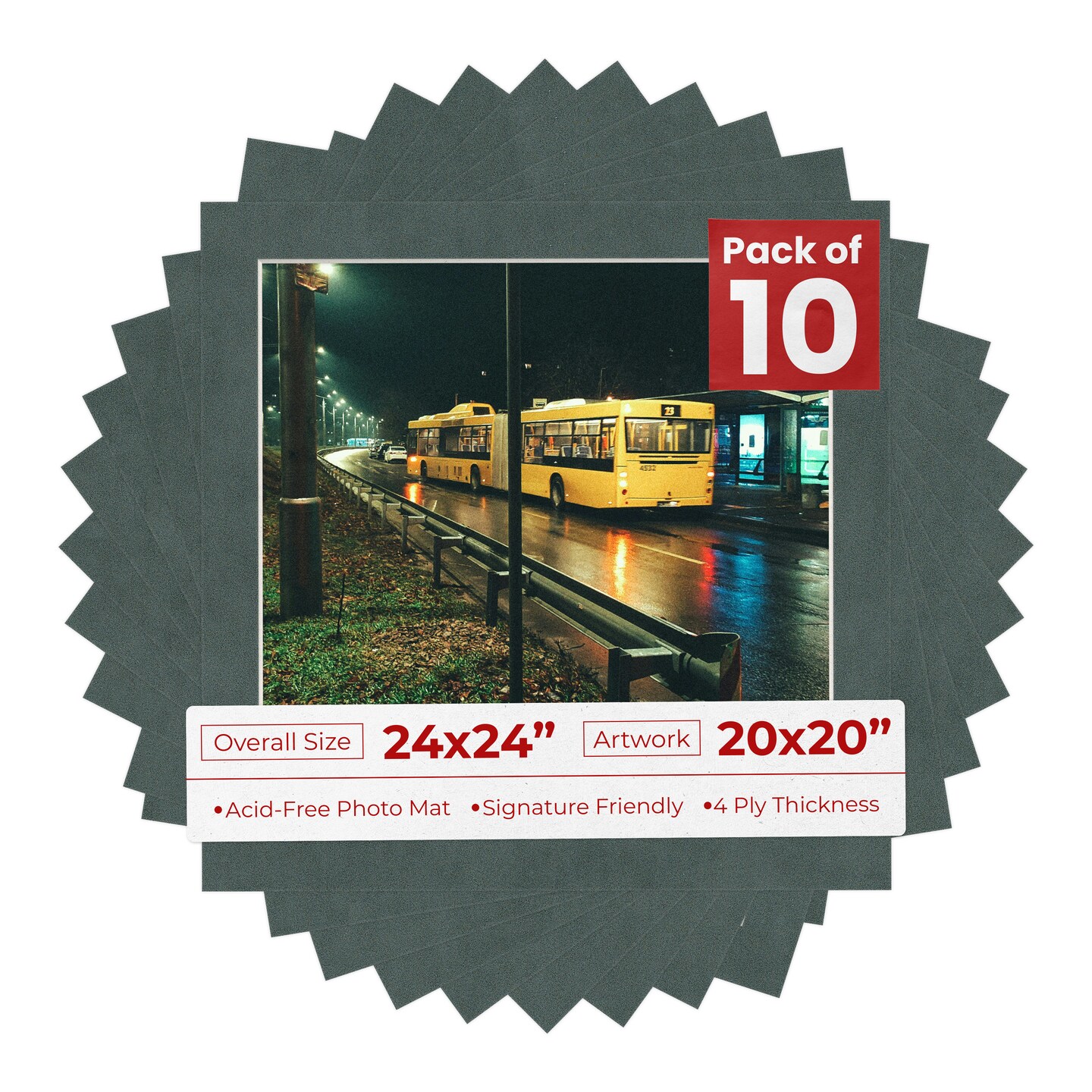 Dark Grey Suede Mat Board for 24x24 Frames - Fits 20x20 Photos