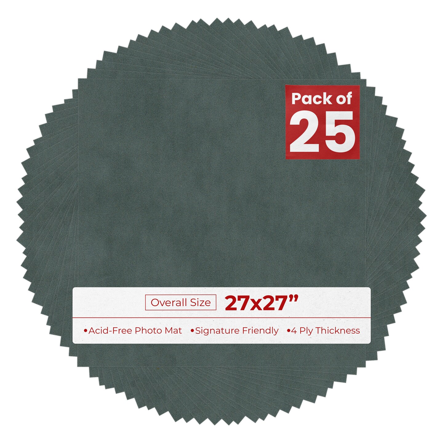 Dark Grey Suede 27x27 Uncut Mat Board - Blank Sheets, No Opening