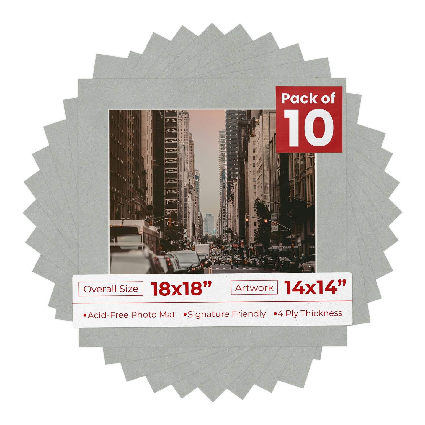 Light Grey Suede Mat Board for 18x18 Frames - Fits 14x14 Photos