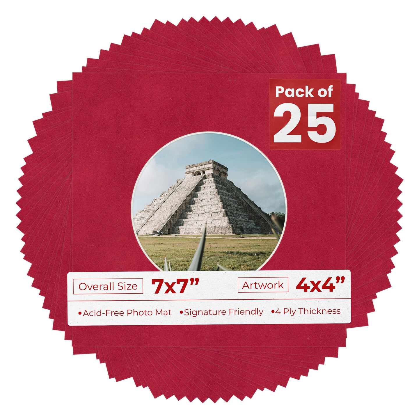 Red Suede Mat Board for 7x7 Frames - Circle Opening for 4x4 Photos