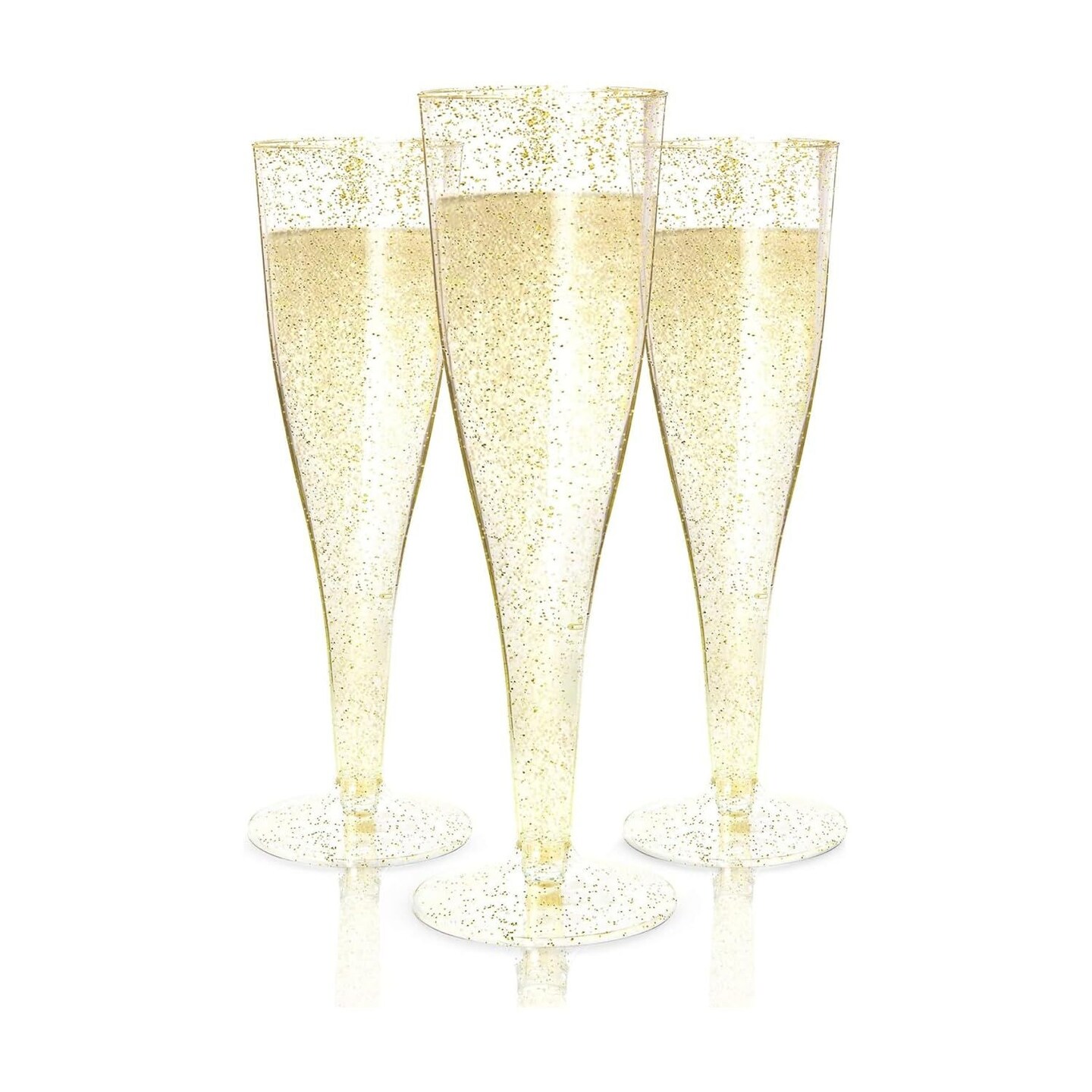 48 pk Champagne Flutes Plastic Disposable - Gold Glitter - 4.5 oz Fairy Stemware