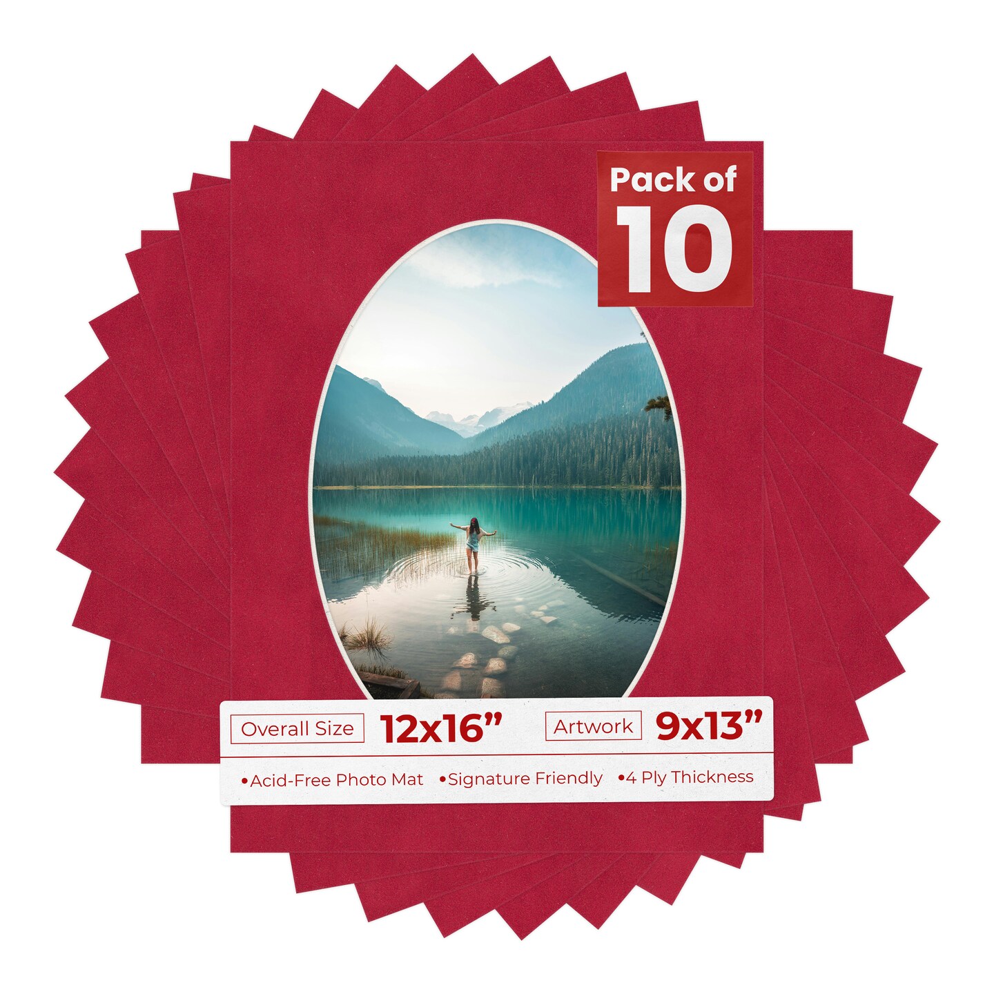 Red Suede Mat Board for 12x16 Frames - Oval Opening for 9x13 Photos