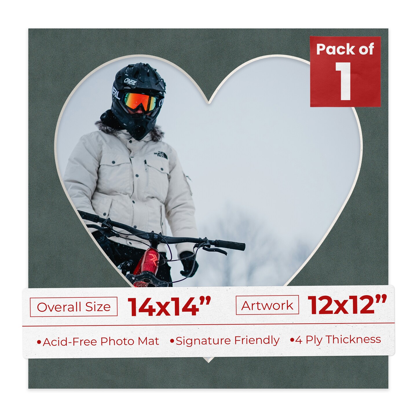 Dark Grey Suede Mat Board for 14x14 Frames - Heart Opening for 12x12 Photos