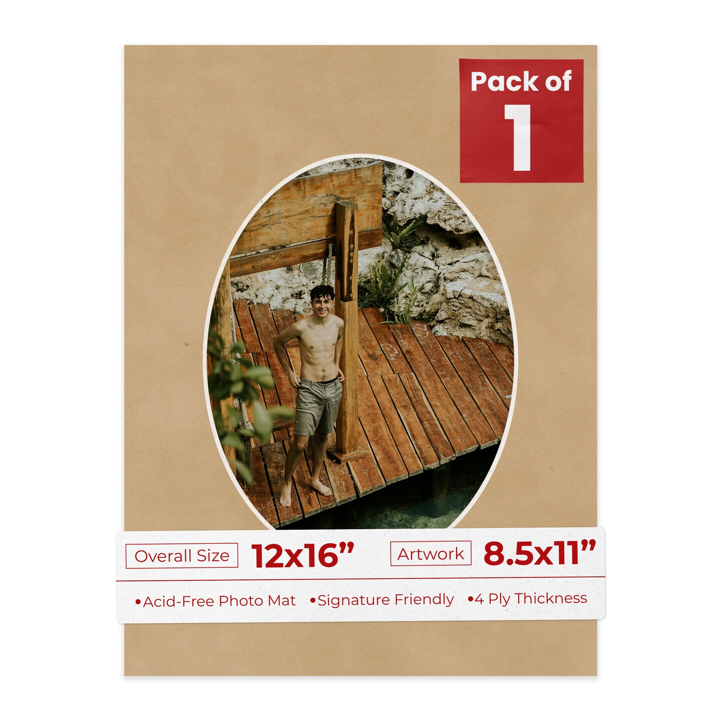 Beige Suede Mat Board for 12x16 Frames - Oval Opening for 8.5x11 Photos